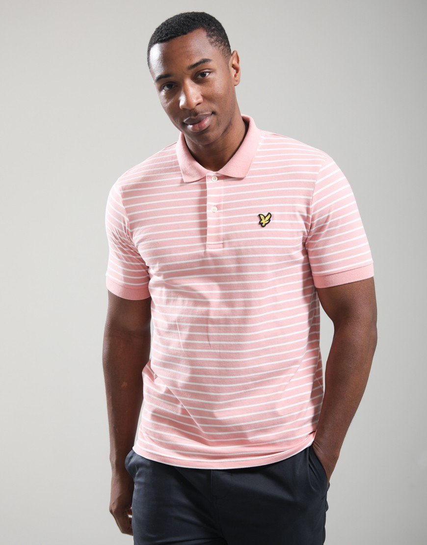 Lyle & Scott Pique Breton Polo Shirt Pink Grapefruit/White