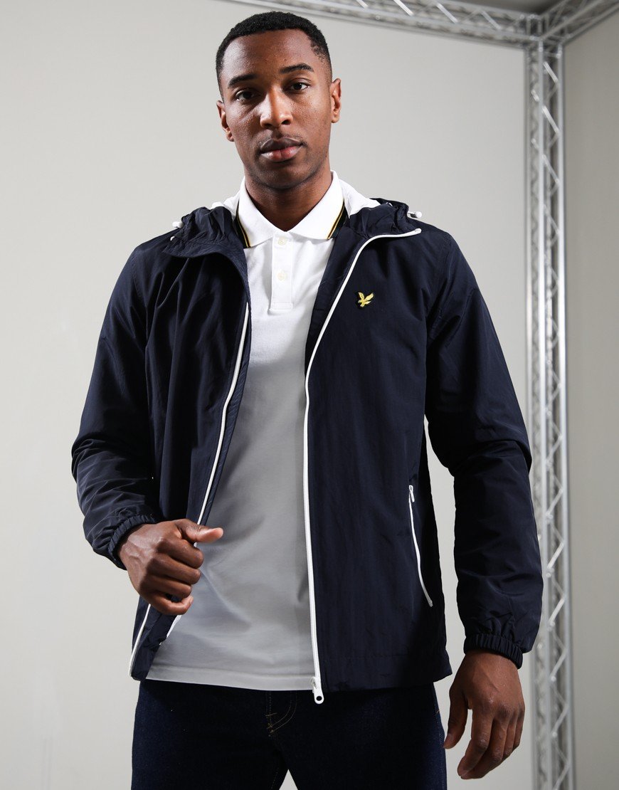 Lyle & Scott Contrast Zip Hooded Jacket Dark Navy/White