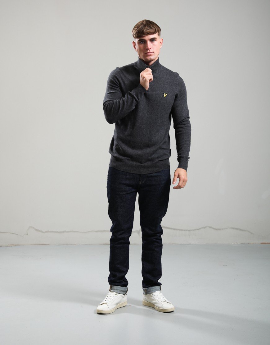 Lyle & Scott Cotton Merino Quarter Zip Knit Charcoal Marl