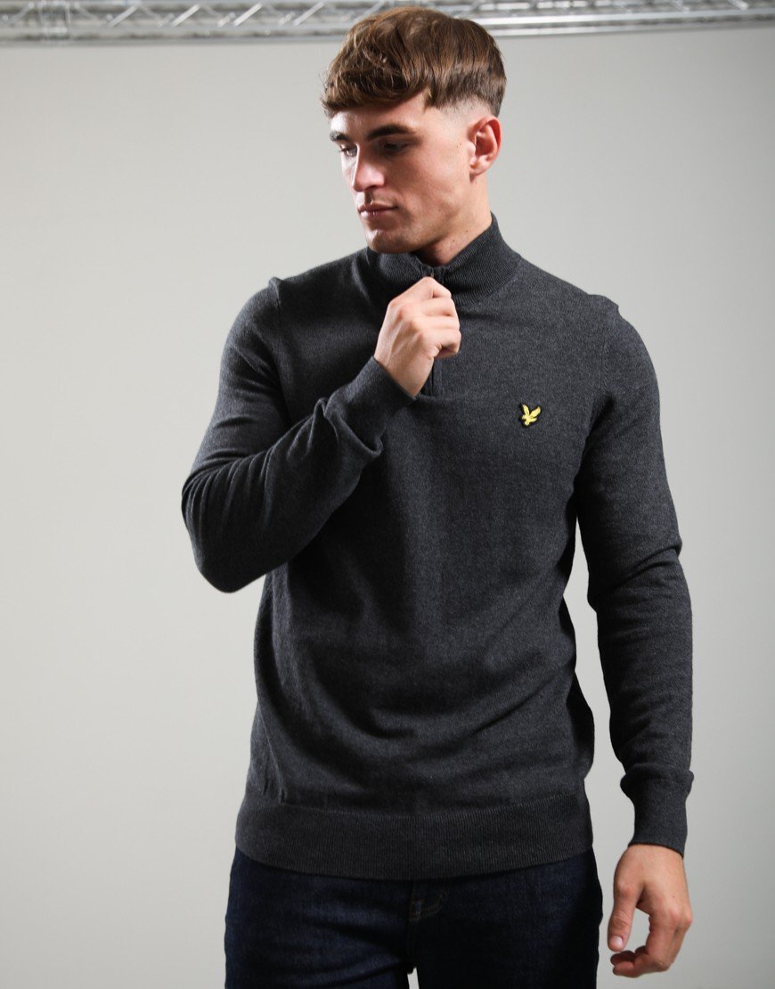 Lyle & Scott Cotton Merino Quarter Zip Knit Charcoal Marl