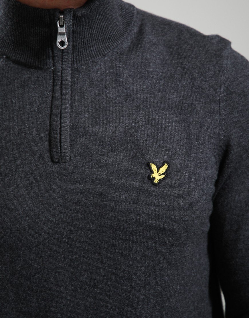 Lyle & Scott Cotton Merino Quarter Zip Knit Charcoal Marl