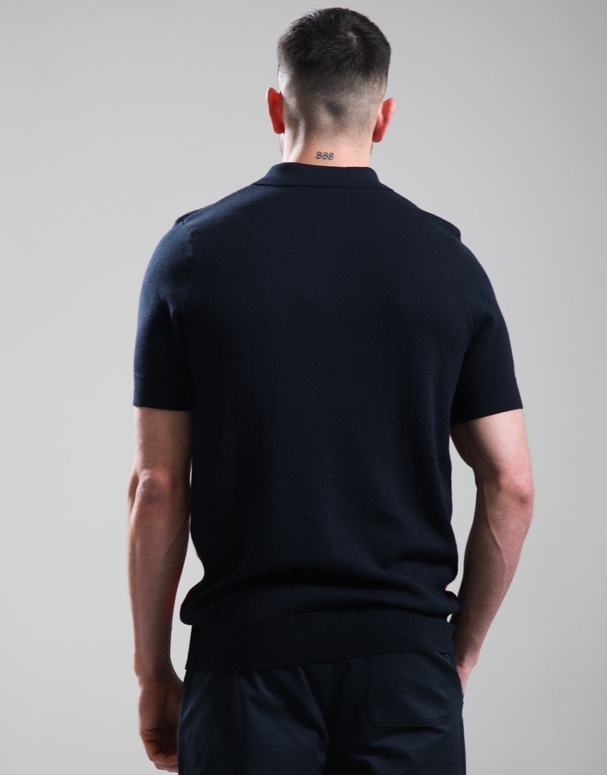 Lyle & Scott Cotton Argyle Knitted Polo Shirt Dark Navy/Cherry
