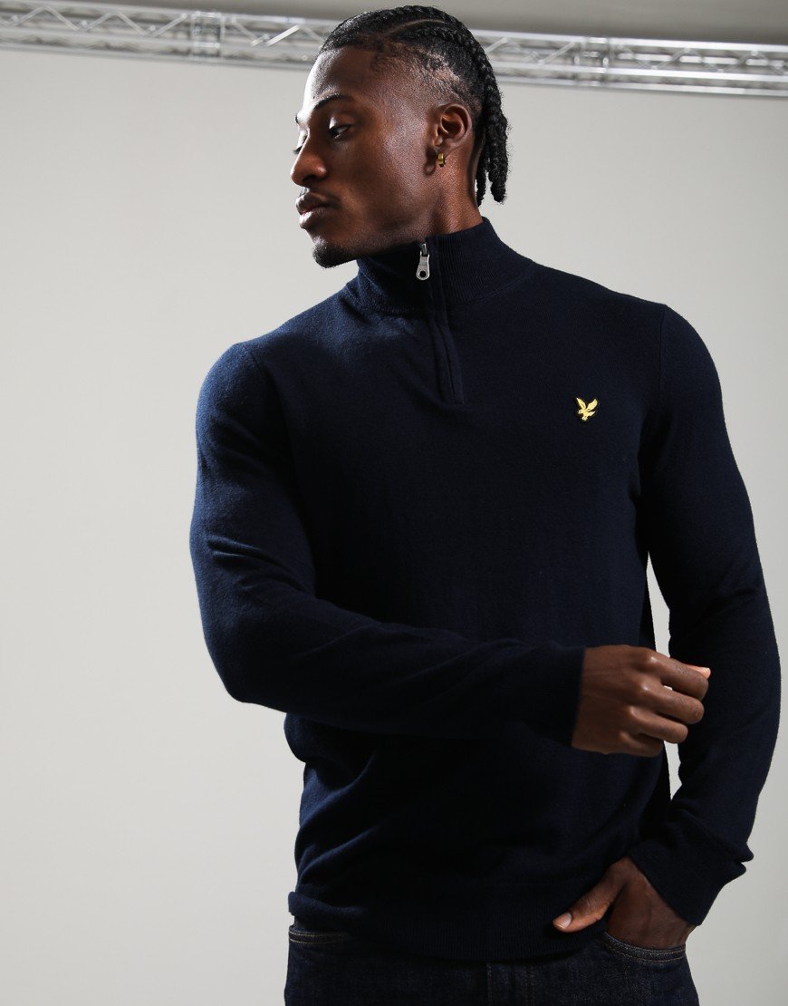 Lyle & Scott Cotton Merino Quarter Zip Knit Dark Navy