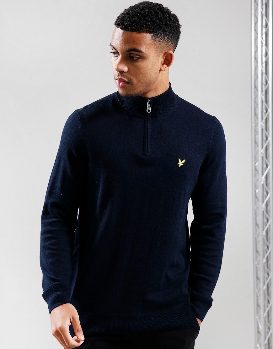 Lyle & Scott Cotton Merino Quarter Zip Knit Dark Navy