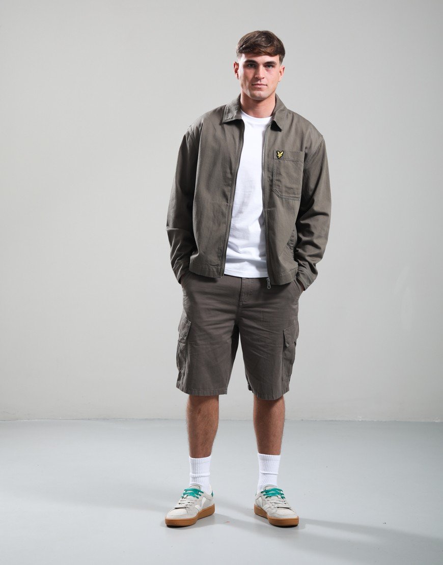 Lyle & Scott Enzyme Wash Zip Overshirt Khaki Ash