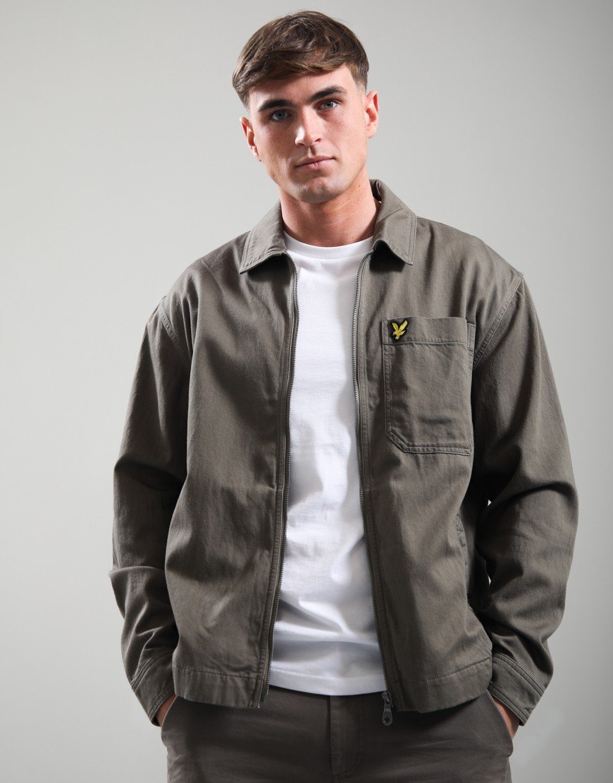 Lyle & Scott Enzyme Wash Zip Overshirt Khaki Ash