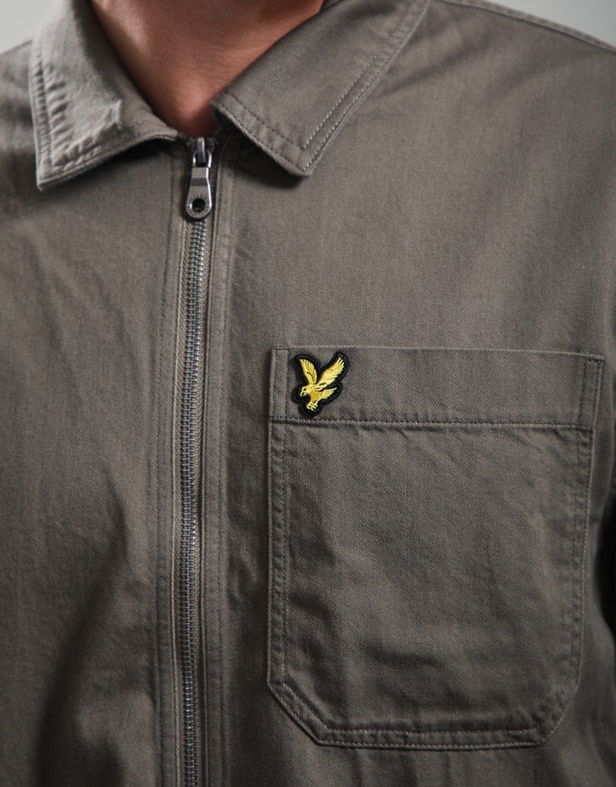 Lyle & Scott Enzyme Wash Zip Overshirt Khaki Ash