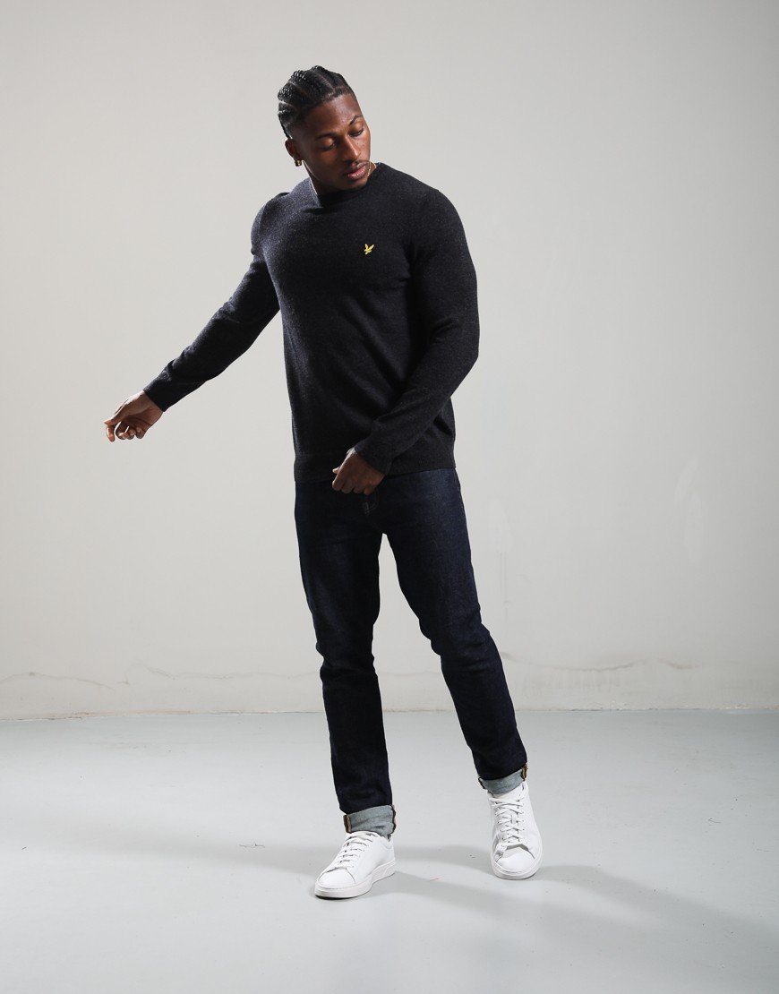 Lyle & Scott Lambswool Crew Knit Jet Black Marl