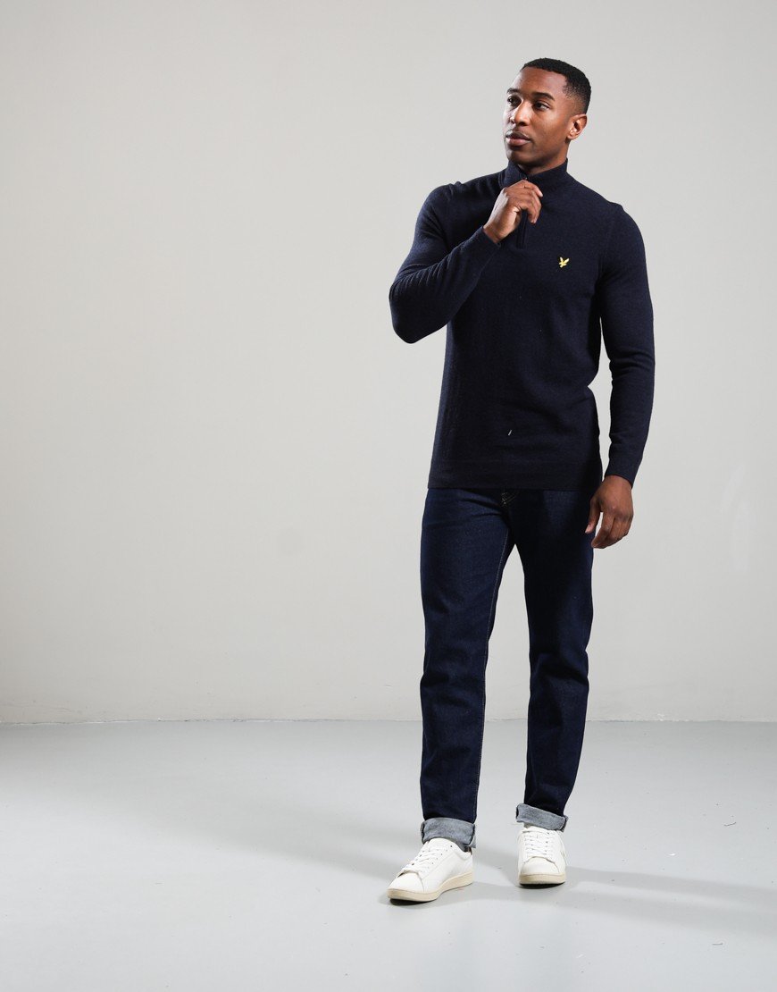 Lyle & Scott Lambswool Quarter Zip Dark Navy Marl