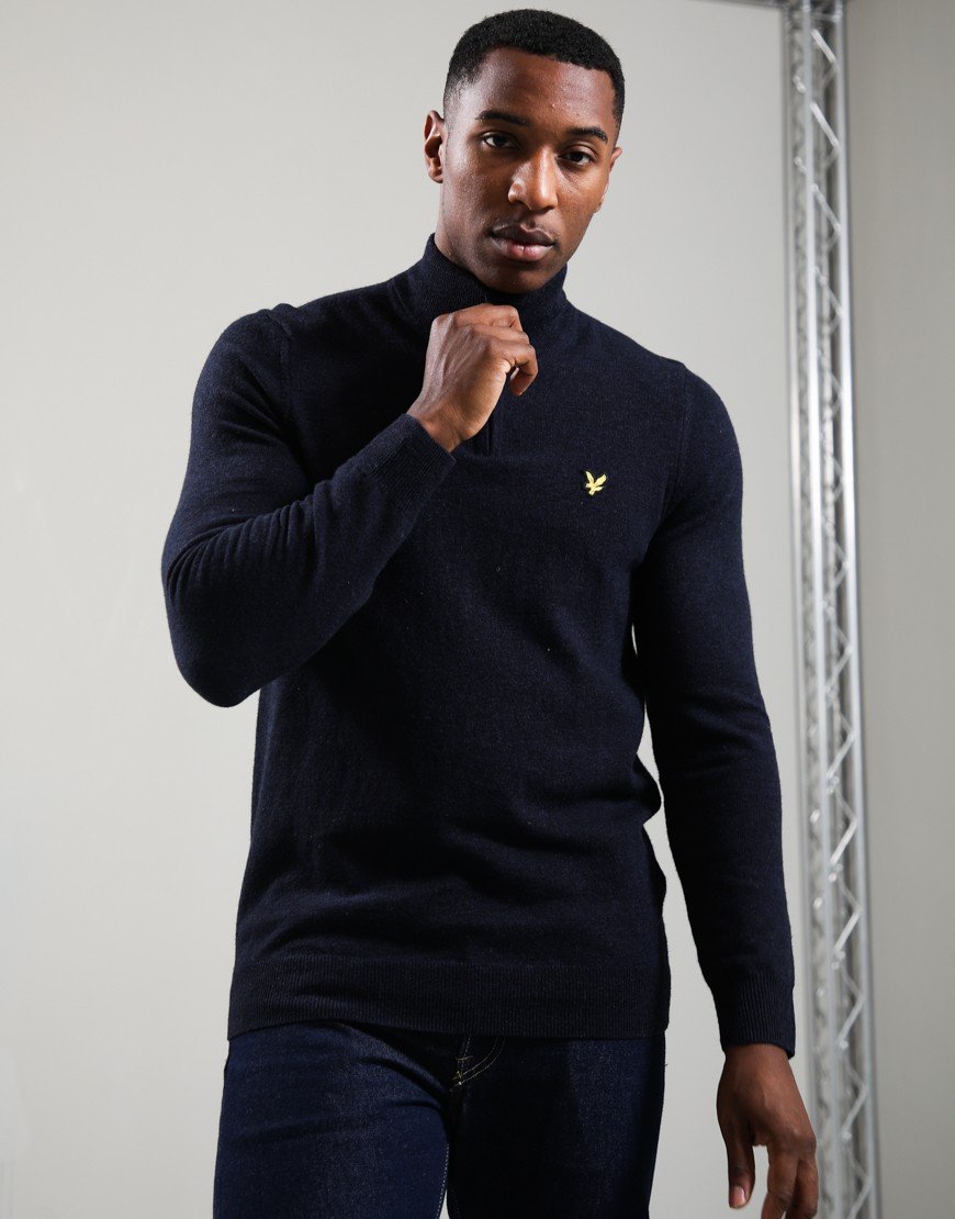 Lyle & Scott Lambswool Quarter Zip Dark Navy Marl