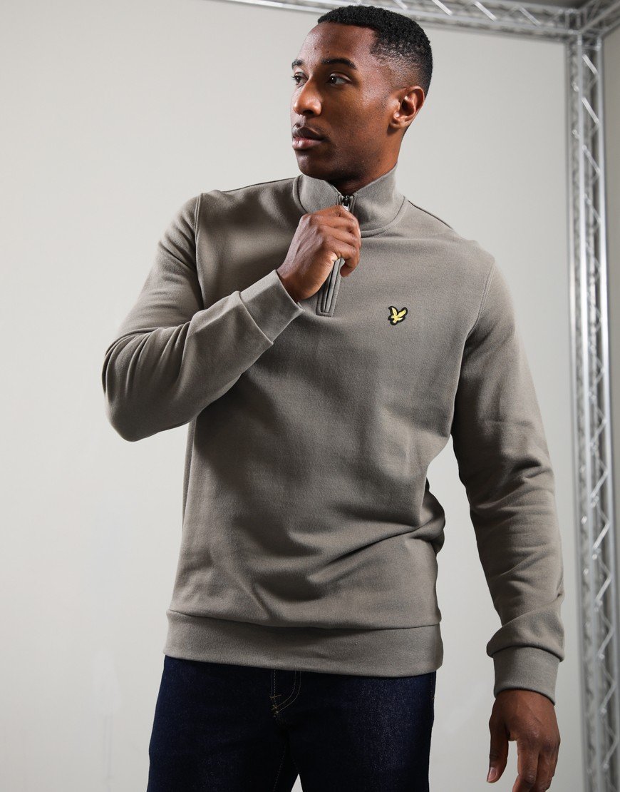 Lyle & Scott Loopback Quarter Zip Sweat Khaki Ash