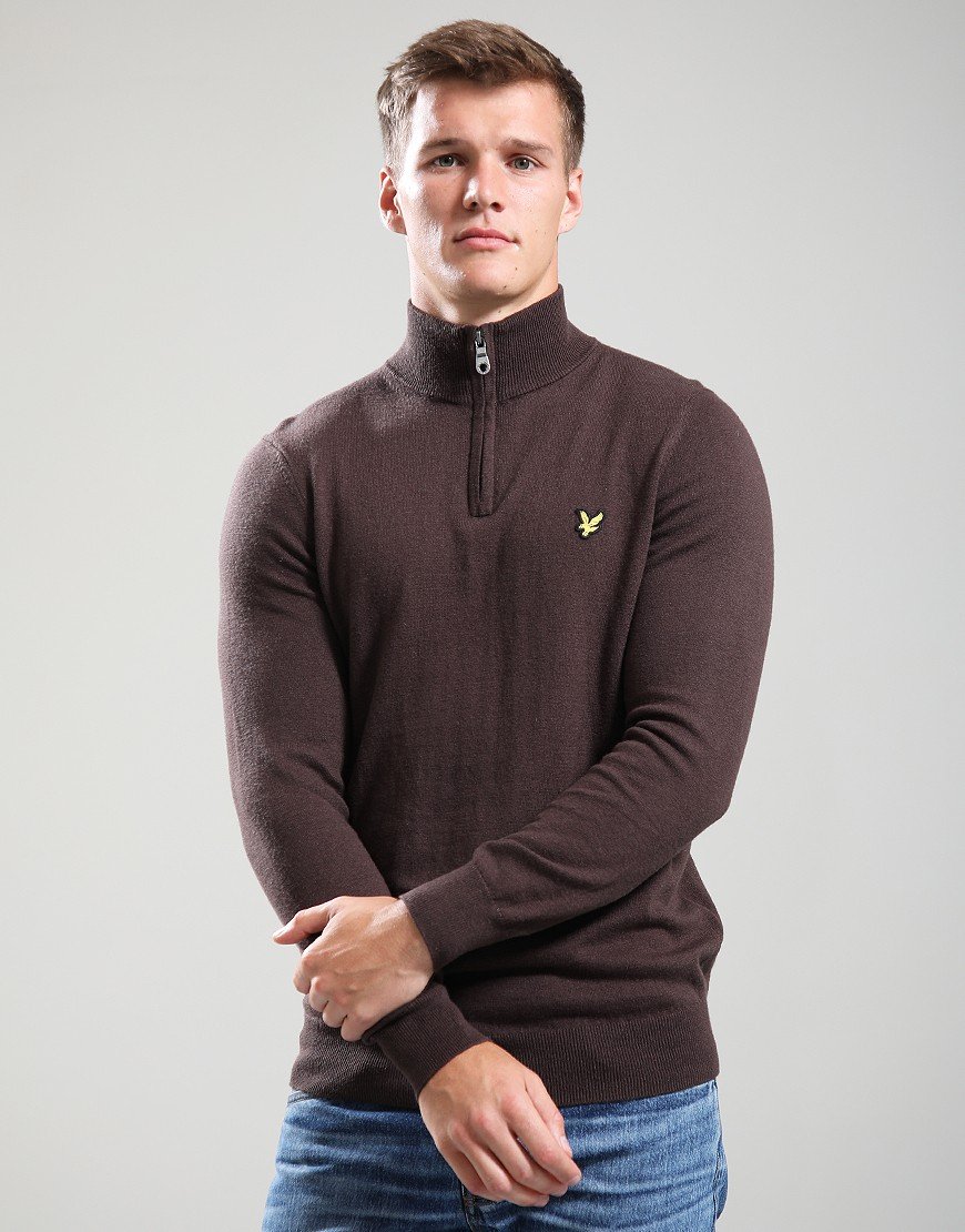 Lyle & Scott Cotton Merino Quarter Zip Jumper Espresso