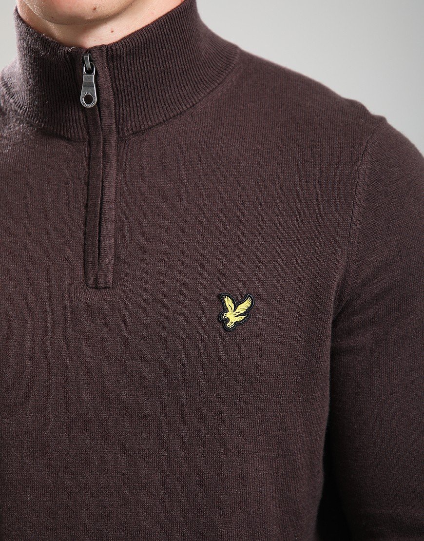 Lyle & Scott Cotton Merino Quarter Zip Jumper Espresso