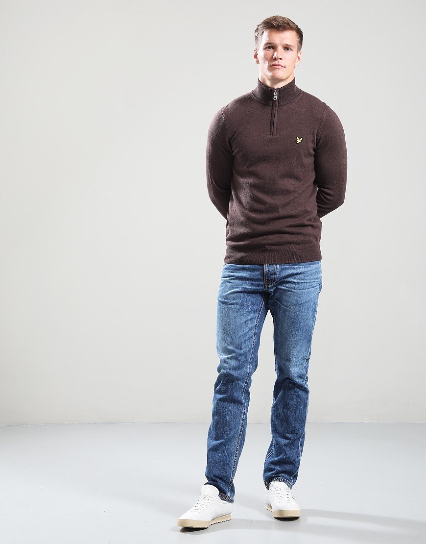 Lyle & Scott Cotton Merino Quarter Zip Jumper Espresso