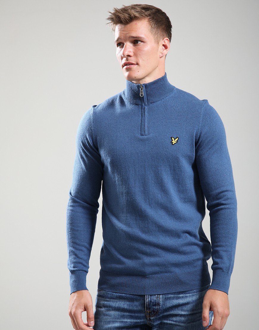 Lyle & Scott Cotton Merino Quarter Zip Jumper Deep Water