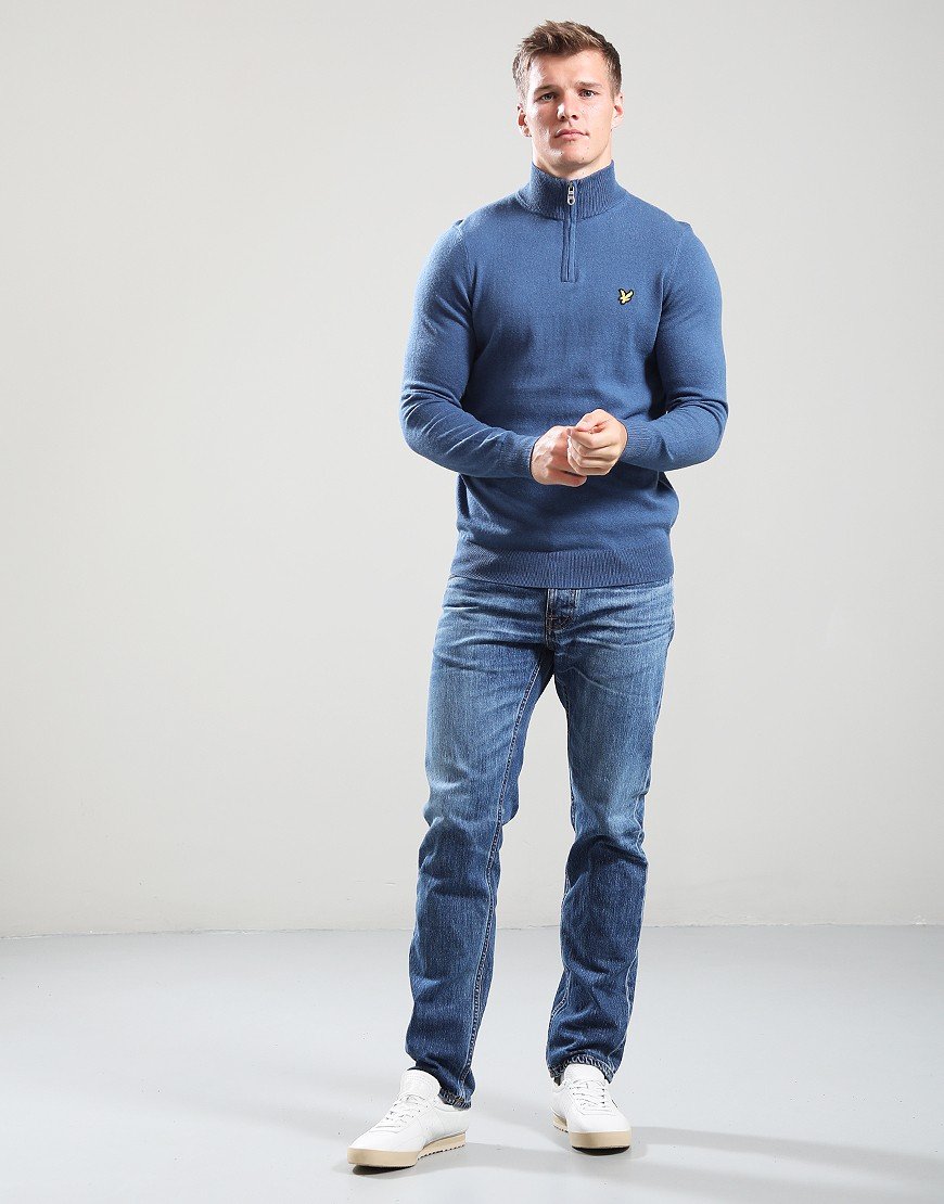 Lyle & Scott Cotton Merino Quarter Zip Jumper Deep Water