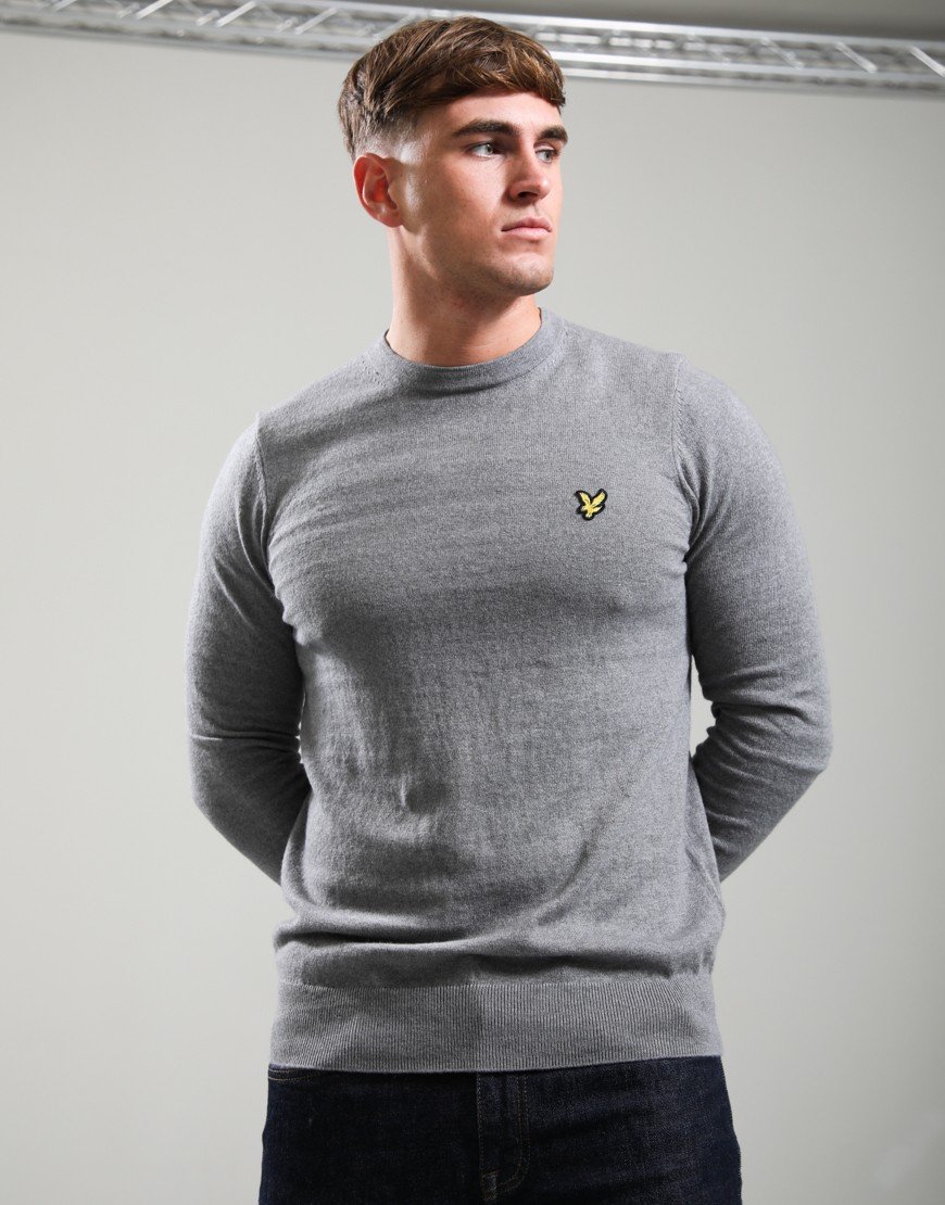 Lyle & Scott Merino Crew Knit Mid Grey Marl