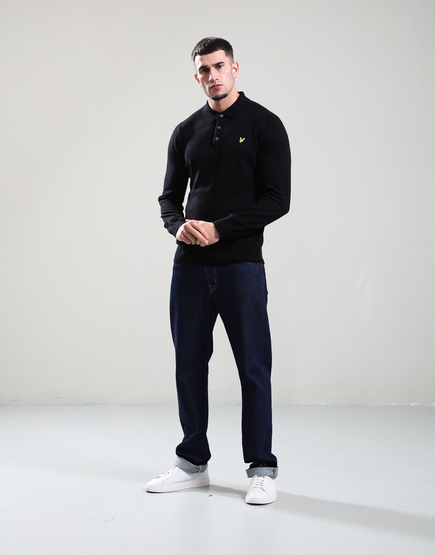 Lyle & Scott Merino Long Sleeve Polo Shirt Jet Black