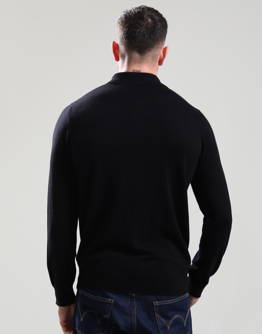 Lyle & Scott Merino Long Sleeve Polo Shirt Jet Black