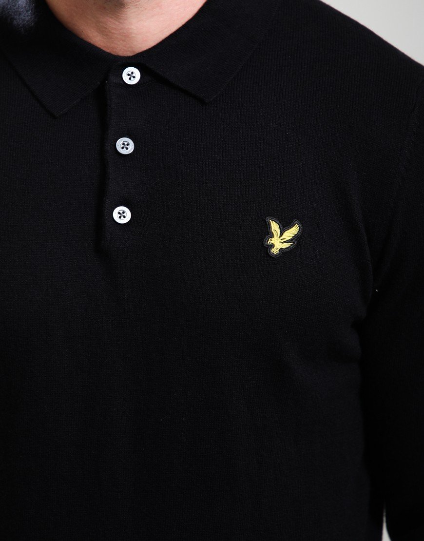 Lyle & Scott Merino Long Sleeve Polo Shirt Jet Black