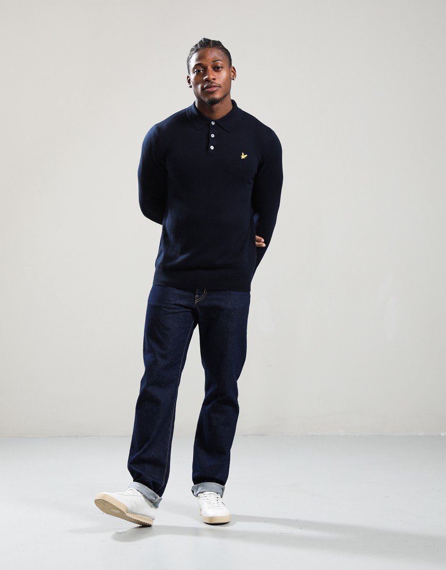 Lyle & Scott Merino Long Sleeve Polo Shirt Dark Navy Lyle & Scott Merino Long Sleeve Polo Shirt Dark Navy