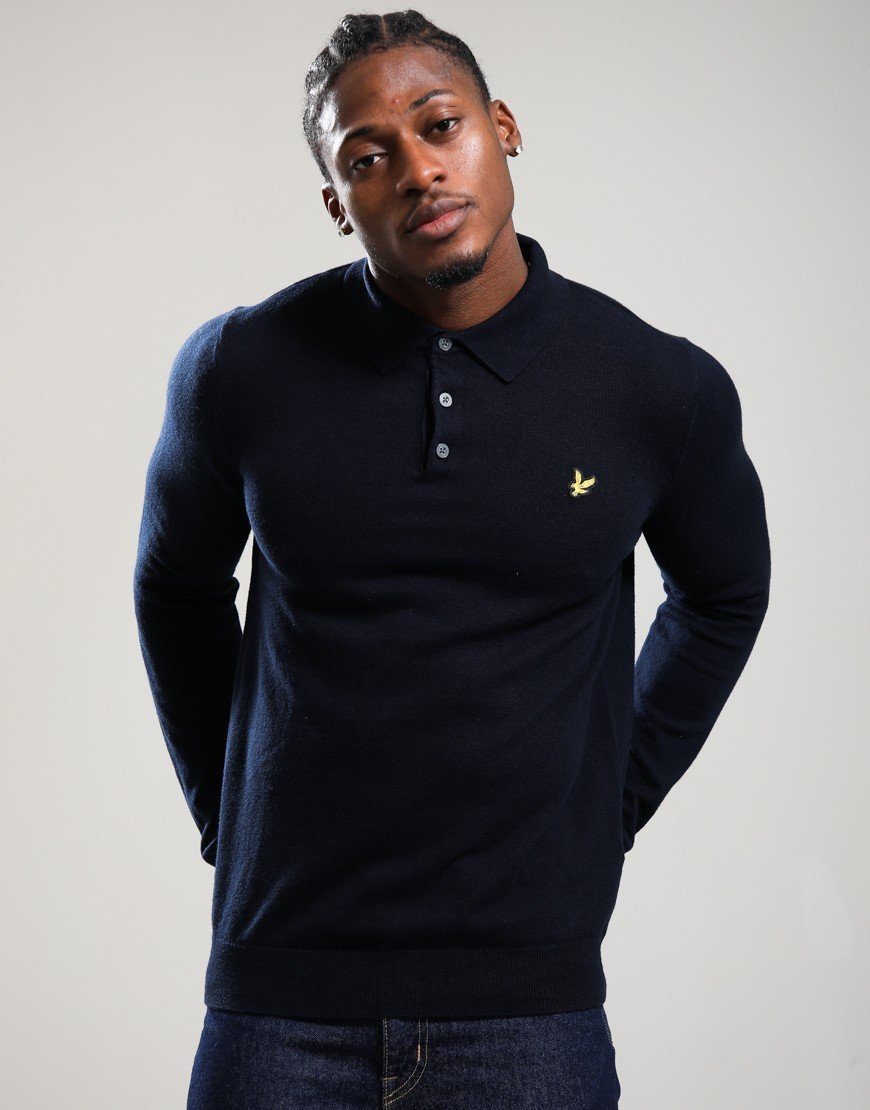 Lyle & Scott Merino Long Sleeve Polo Shirt Dark Navy Lyle & Scott Merino Long Sleeve Polo Shirt Dark Navy