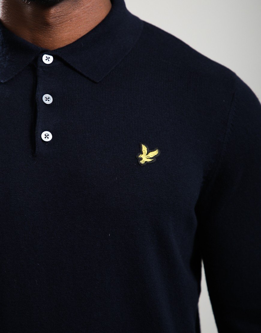 Lyle & Scott Merino Long Sleeve Polo Shirt Dark Navy Lyle & Scott Merino Long Sleeve Polo Shirt Dark Navy