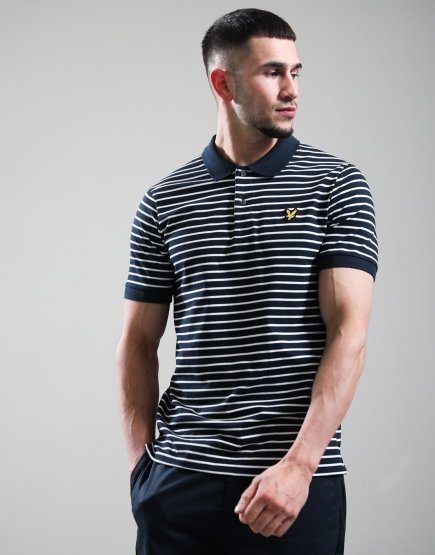 Lyle & Scott Pique Breton Polo Shirt Dark Navy/White