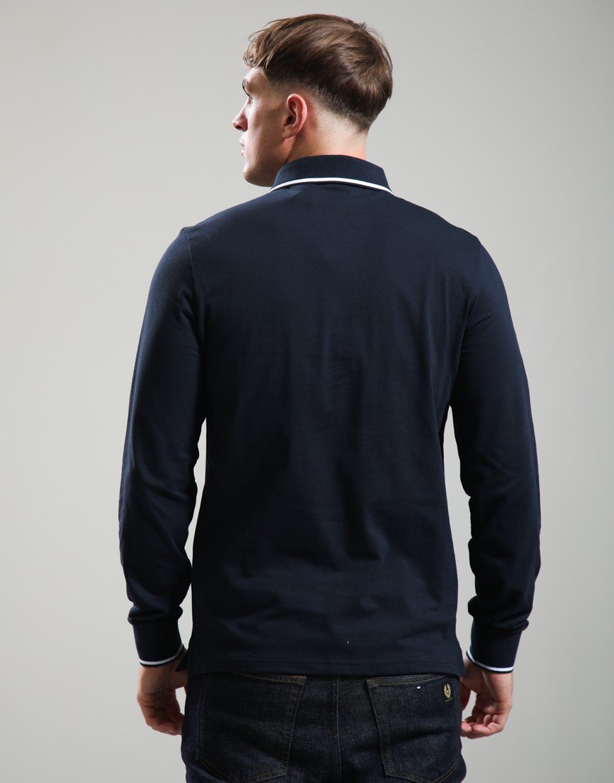 Lyle & Scott Tipped Long Sleeve Polo Shirt Dark Navy/White