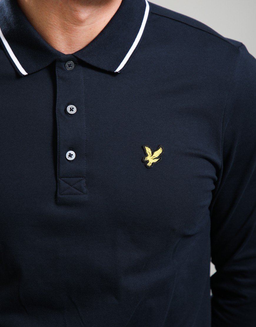 Lyle & Scott Tipped Long Sleeve Polo Shirt Dark Navy/White