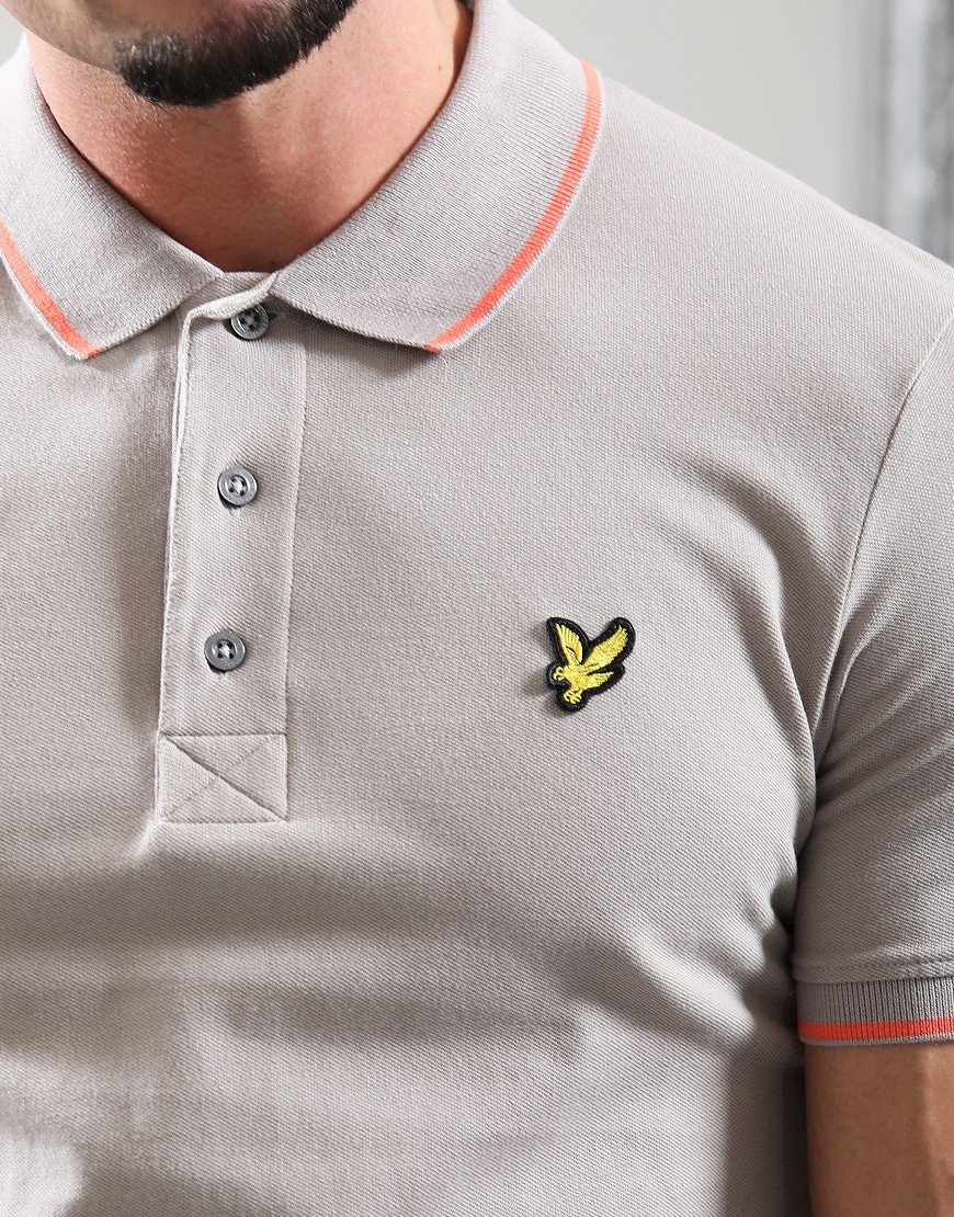 Lyle & Scott Tipped Polo Shirt Pale Grey/Coral