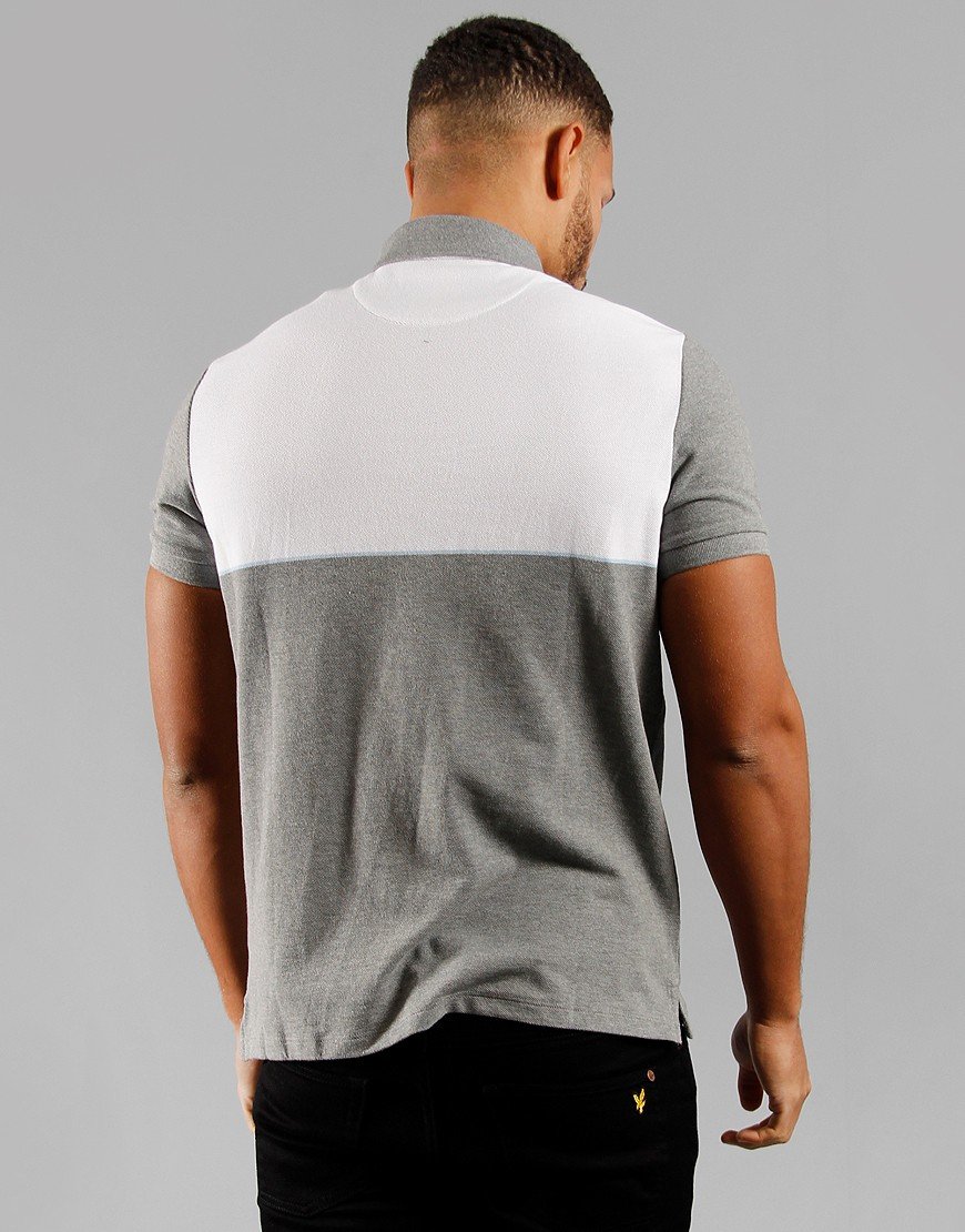 Lyle & Scott Yoke Stripe Polo Shirt White/Mid Grey Marl Terraces Menswear
