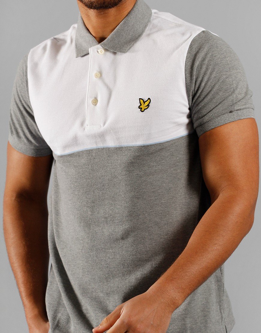 Lyle & Scott Yoke Stripe Polo Shirt White/Mid Grey Marl Terraces Menswear