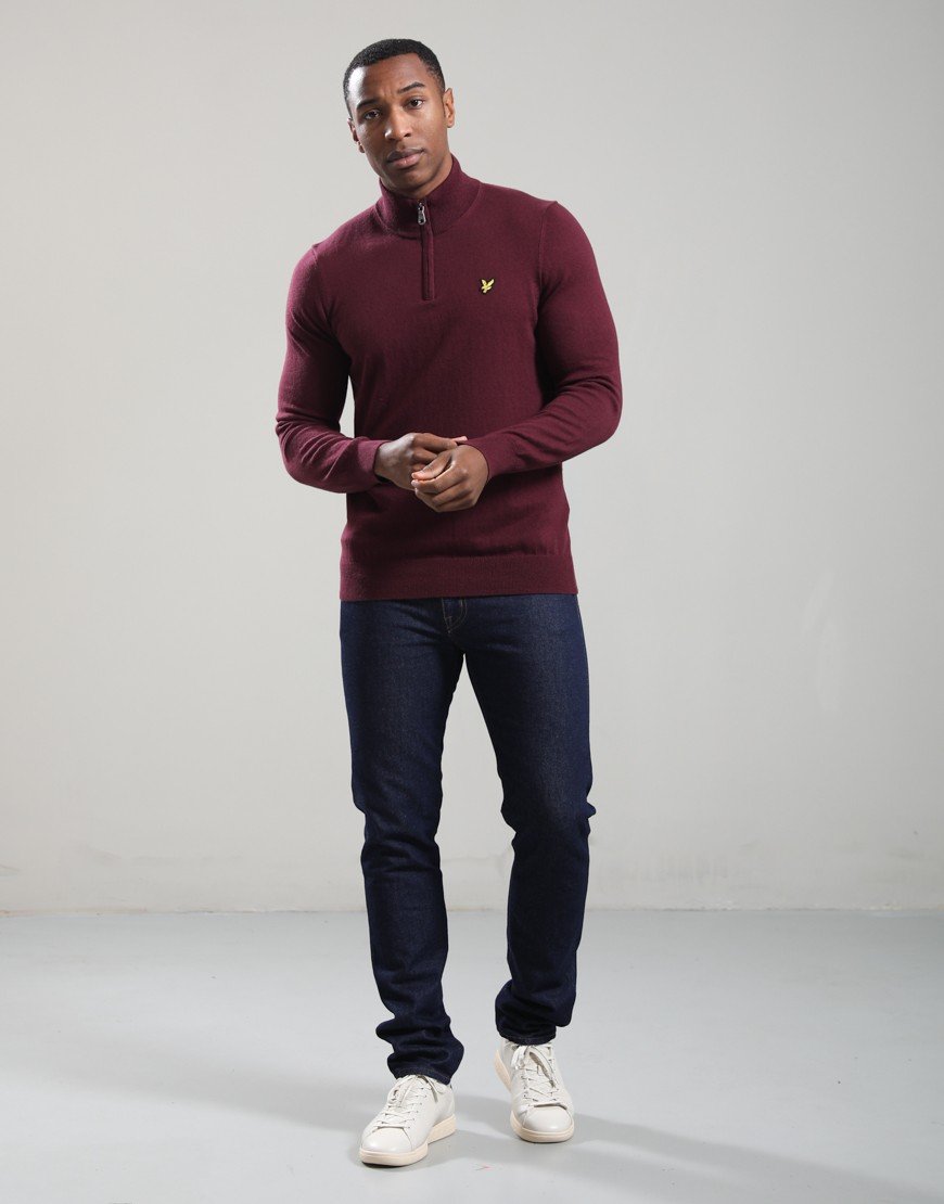 Lyle & Scott Cotton Merino Quarter Zip Jumper Burgundy