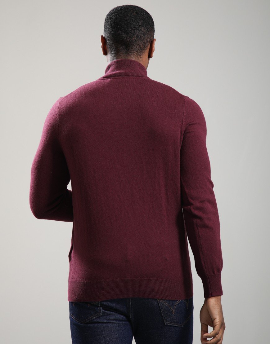 Lyle & Scott Cotton Merino Quarter Zip Jumper Burgundy