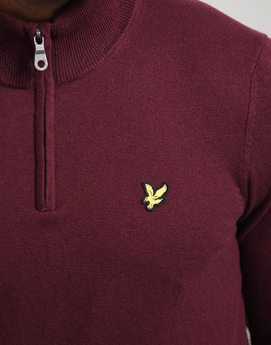 Lyle & Scott Cotton Merino Quarter Zip Jumper Burgundy