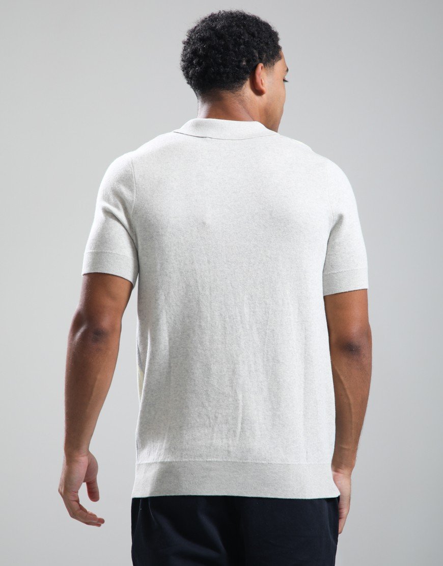 Lyle & Scott Cotton Argyle Knitted Polo Shirt Light Grey/Opal Blue