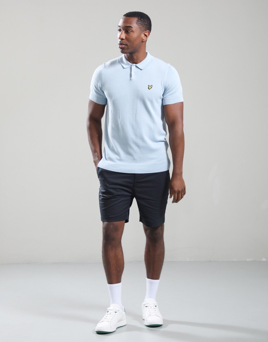 Lyle & Scott Cotton Knitted Polo Shirt Opal Blue