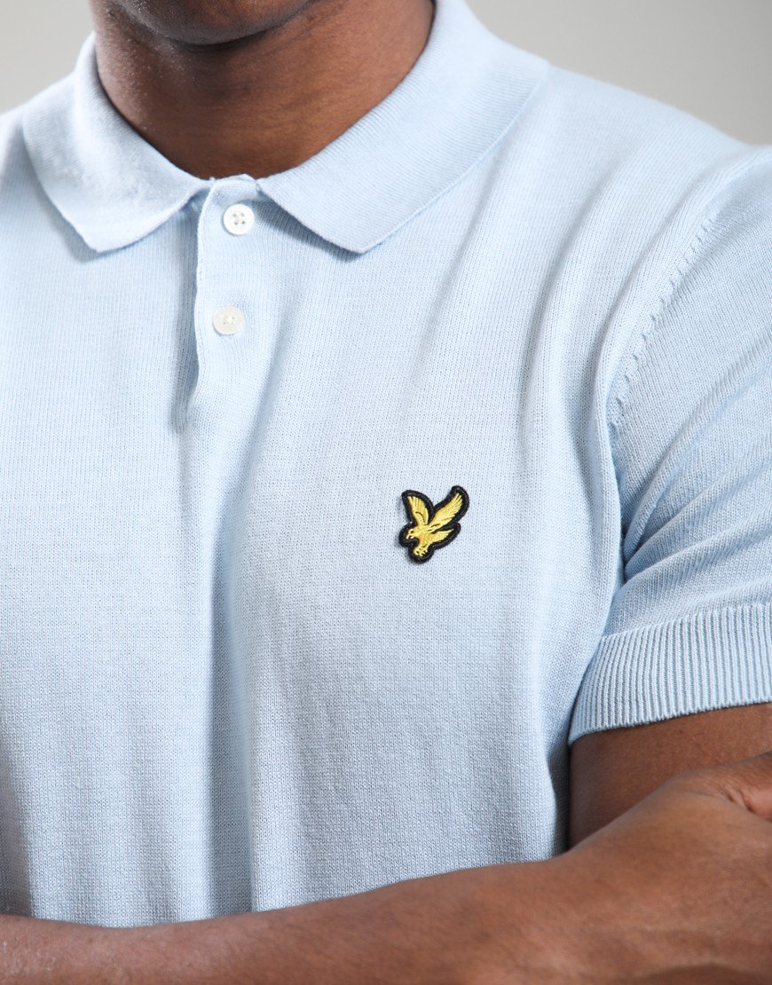 Lyle & Scott Cotton Knitted Polo Shirt Opal Blue