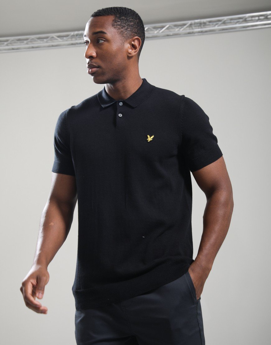 Lyle & Scott Cotton Knitted Polo Shirt Jet Black