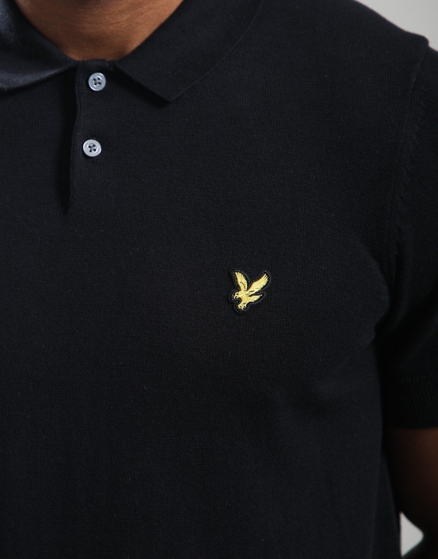 Lyle & Scott Cotton Knitted Polo Shirt Jet Black