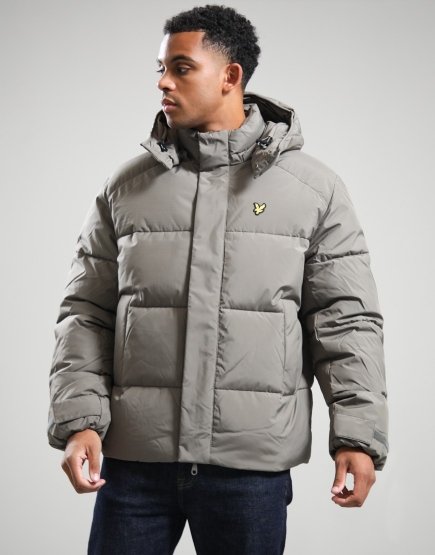 Lyle & Scott Hooded Puffer Jacket Khaki Ash
