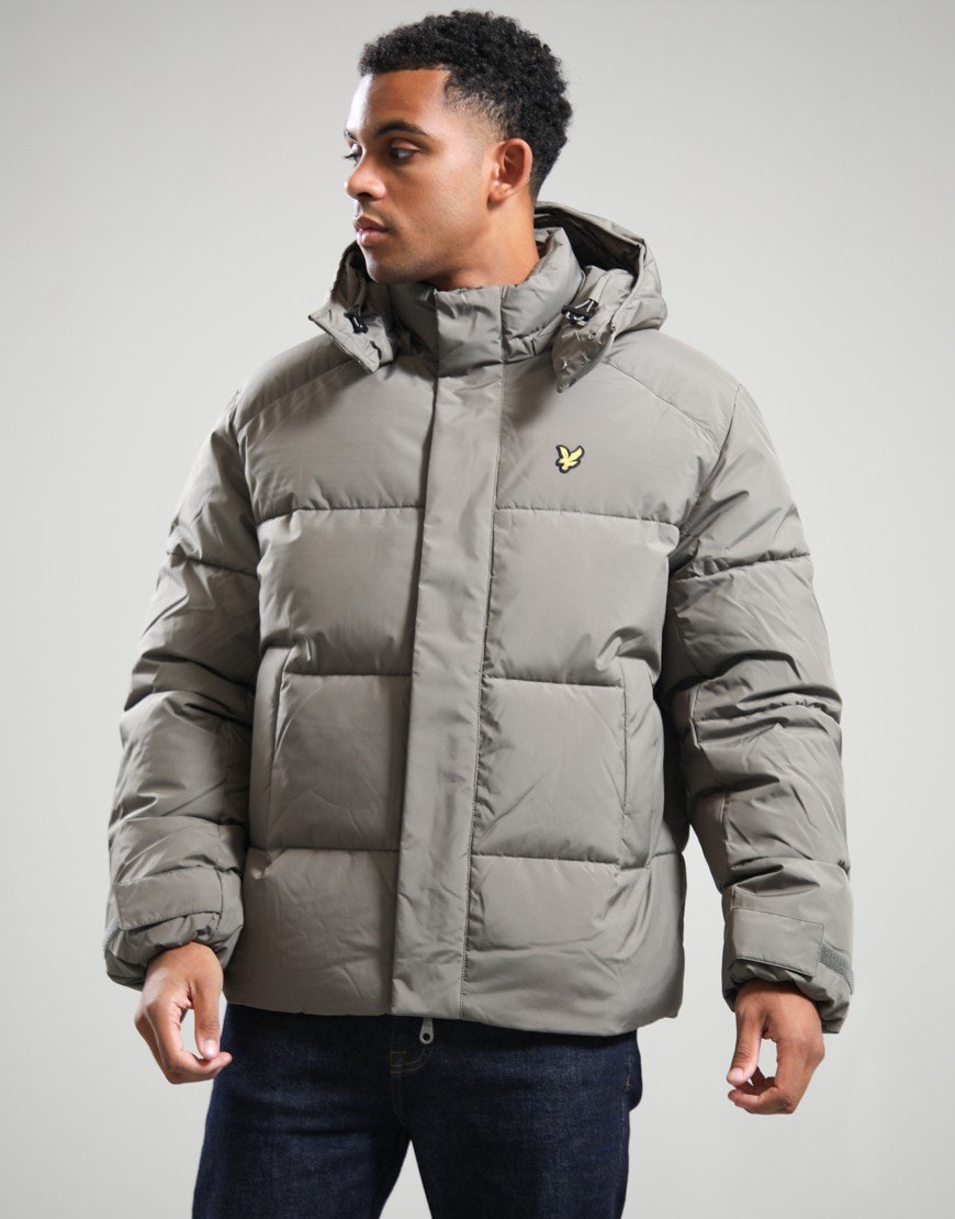 Lyle & Scott Hooded Puffer Jacket Khaki Ash