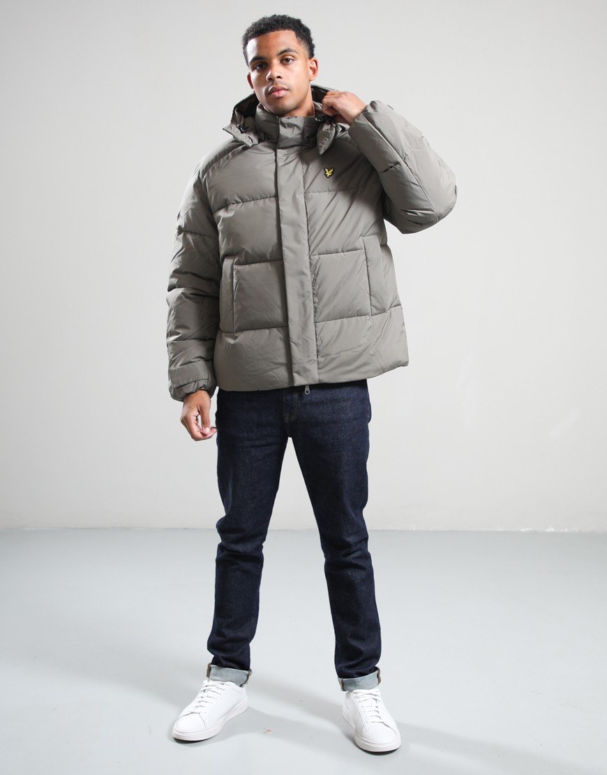 Lyle & Scott Hooded Puffer Jacket Khaki Ash