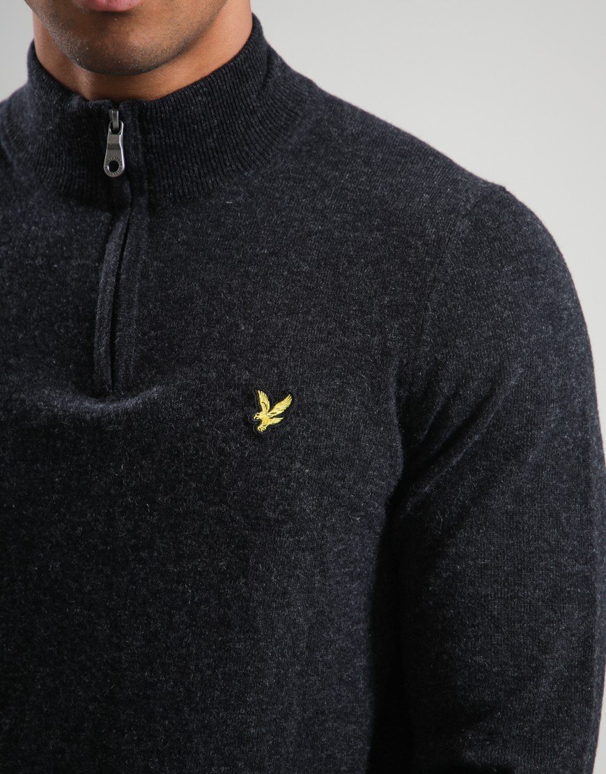 Lyle & Scott Lambswool Quarter Zip Knit Jet Black Marl