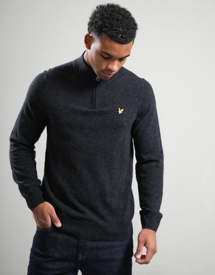 Lyle & Scott Lambswool Quarter Zip Knit Jet Black Marl