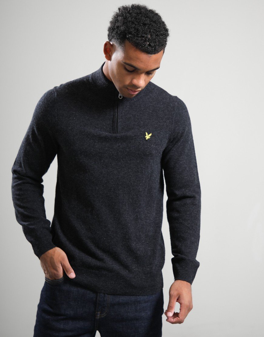 Lyle & Scott Lambswool Quarter Zip Knit Jet Black Marl