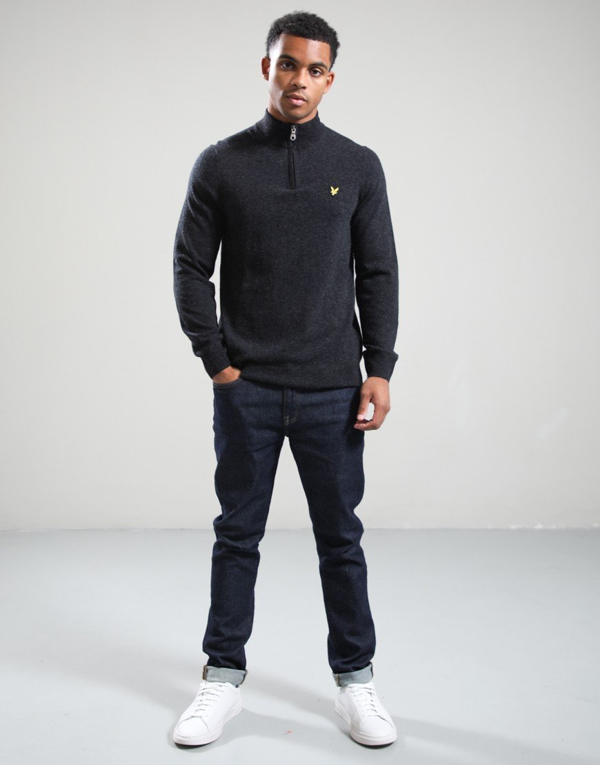 Lyle & Scott Lambswool Quarter Zip Knit Jet Black Marl