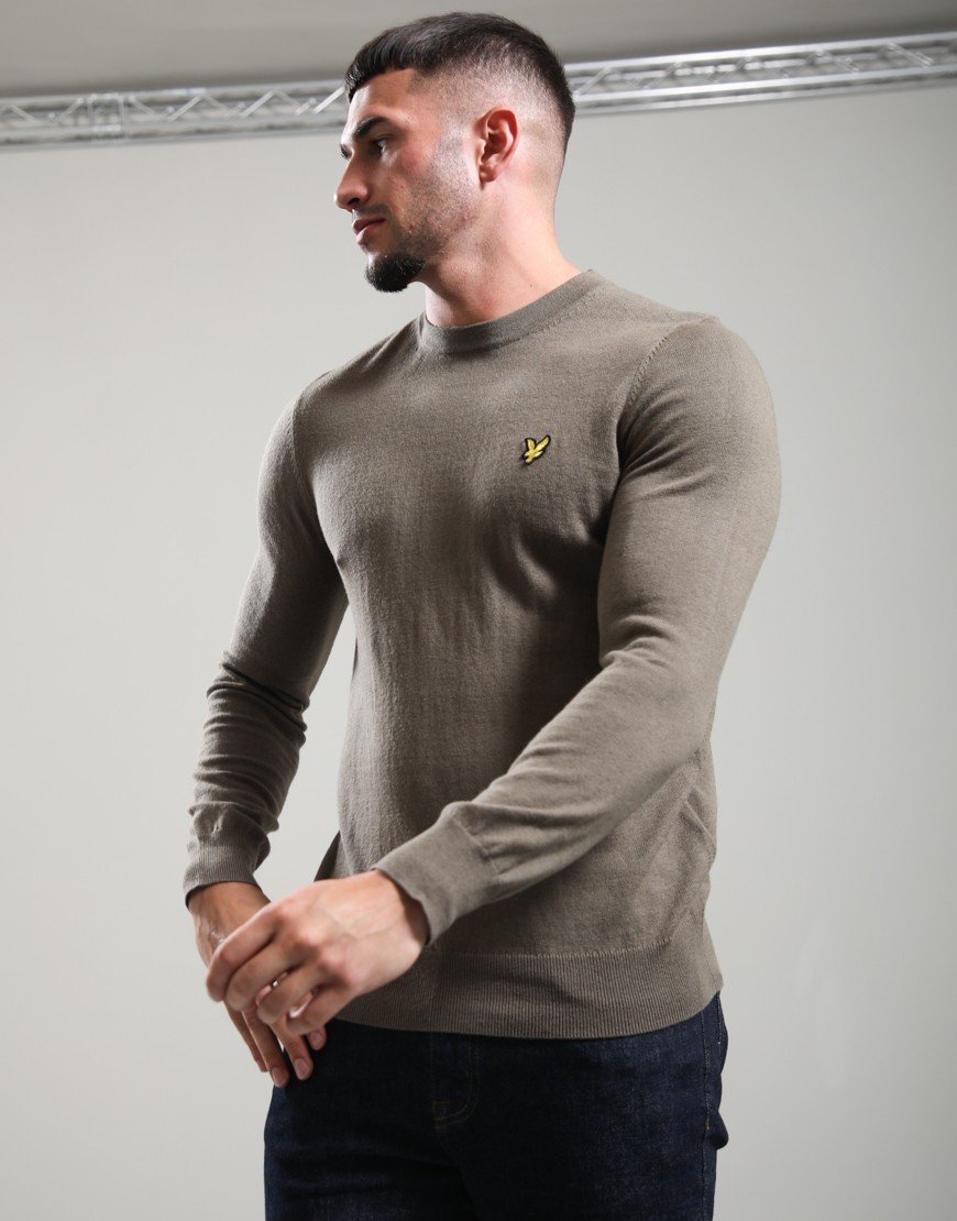 Lyle & Scott Merino Crew Knit Khaki Ash