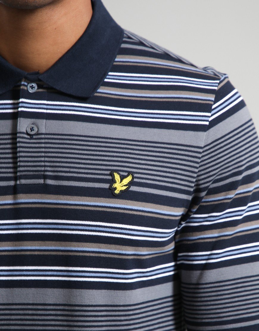 Lyle & Scott Multi Stripe Long Sleeve Polo Shirt Dark Navy
